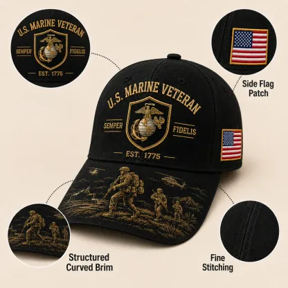 U.S. Marine Veteran Semper Fidelis Commemorative Cap 🎁 Free Honor Coin With Every Cap Purchase