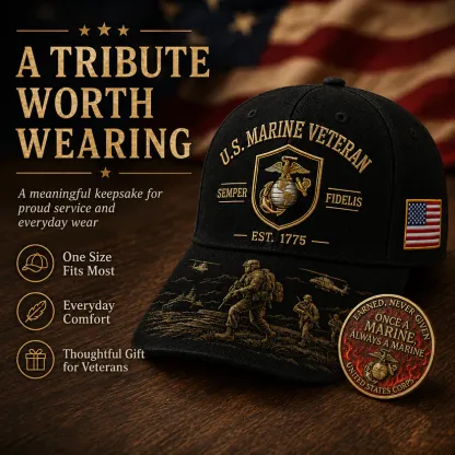 U.S. Marine Veteran Semper Fidelis Commemorative Cap 🎁 Free Honor Coin With Every Cap Purchase