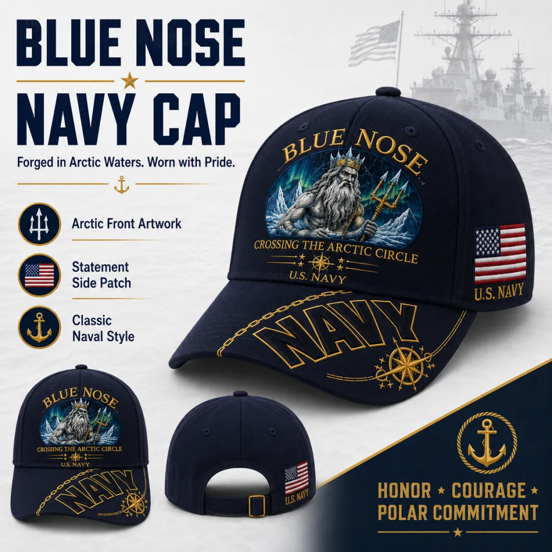 BLUE NOSE U.S. Navy Commemorative Cap & Coin – Crossing The Arctic Circle ❄️⚓ – 🔥Buy 2 Get Free Shipping