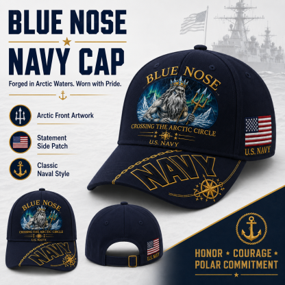🔥BLUE NOSE “Crossing The Arctic Circle” Navy Embroidered Cap 🇺🇸
