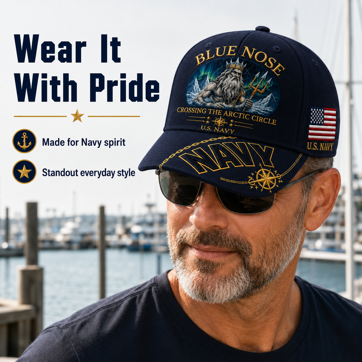 🔥BLUE NOSE “Crossing The Arctic Circle” Navy Embroidered Cap 🇺🇸