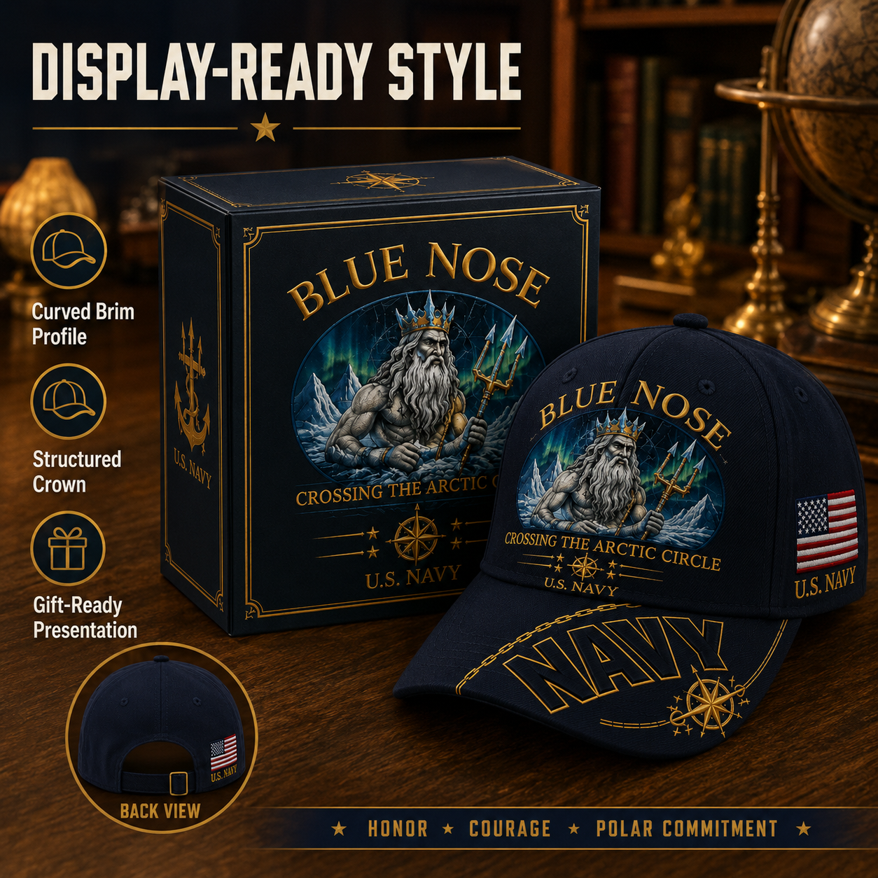 🔥BLUE NOSE “Crossing The Arctic Circle” Navy Embroidered Cap 🇺🇸