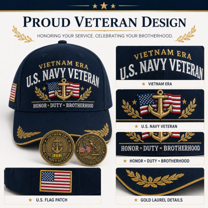 🇺🇸 VIETNAM ERA U.S. NAVY VETERAN CAP & HONOR COIN ⚓-🔥Buy 2 Get Free Shipping🚛