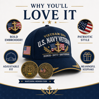 🇺🇸 VIETNAM ERA U.S. NAVY VETERAN CAP & HONOR COIN ⚓-🔥Buy 2 Get Free Shipping🚛