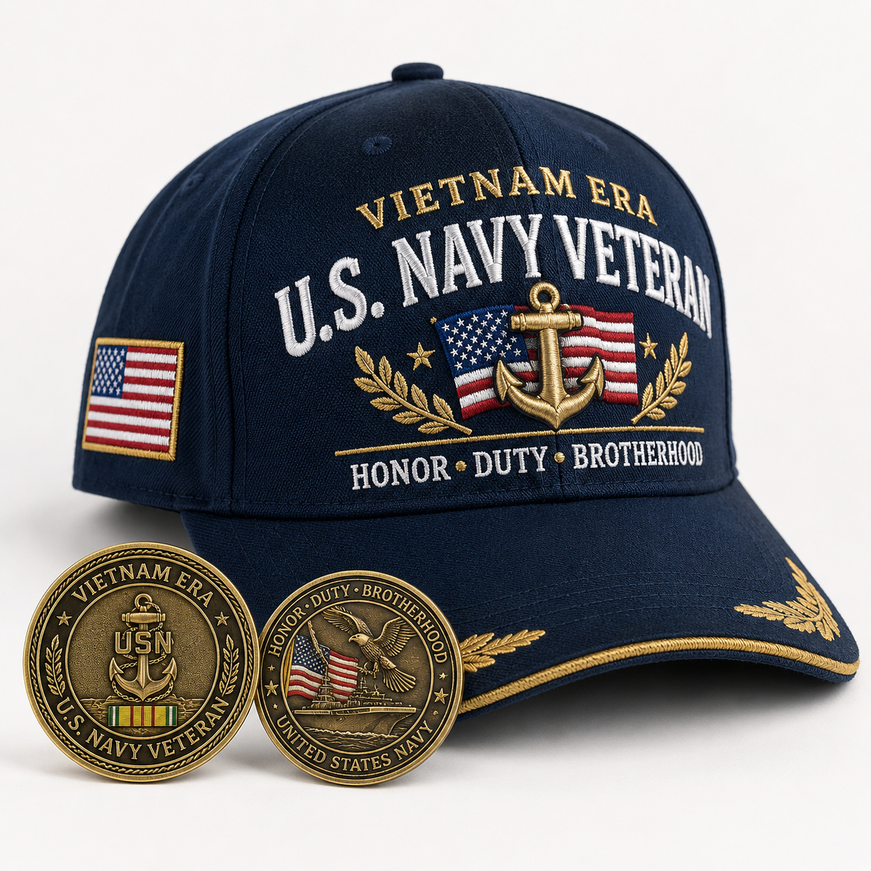 🇺🇸 VIETNAM ERA U.S. NAVY VETERAN CAP & HONOR COIN ⚓-🔥Buy 2 Get Free Shipping🚛