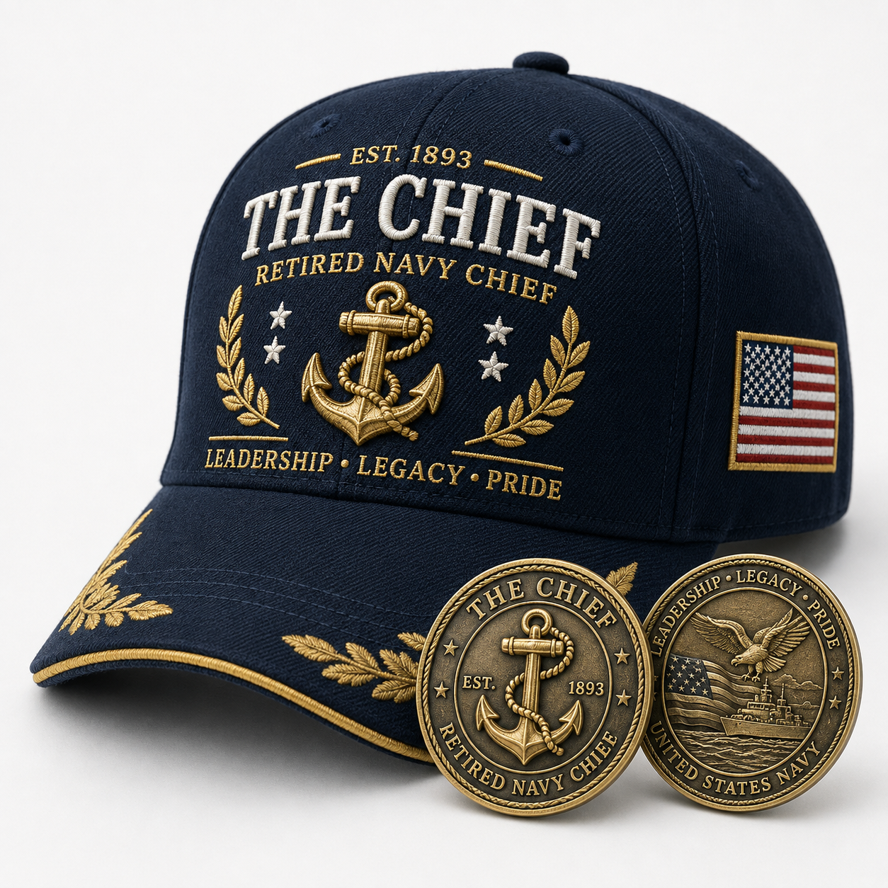 🇺🇸 The Chief Retired Navy Chief Commemorative Cap & Honor Coin – Leadership • Legacy • Pride ⚓ - 🔥Buy 2 Get Free Shipping🚛