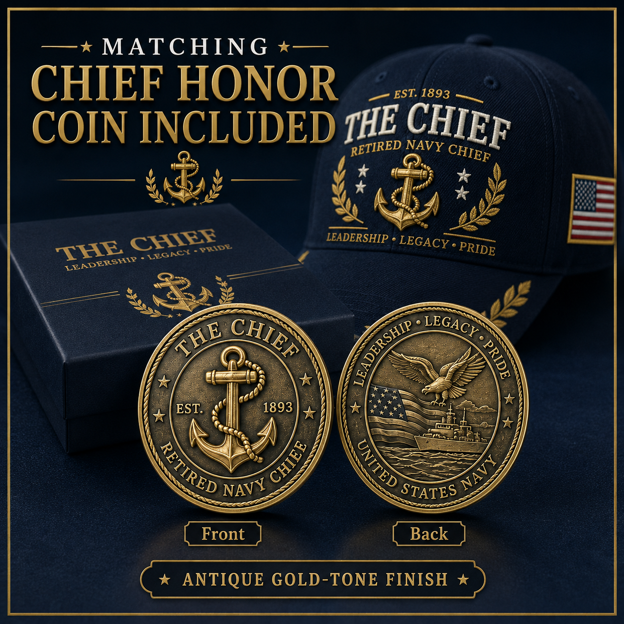 🇺🇸 The Chief Retired Navy Chief Commemorative Cap & Honor Coin – Leadership • Legacy • Pride ⚓ - 🔥Buy 2 Get Free Shipping🚛