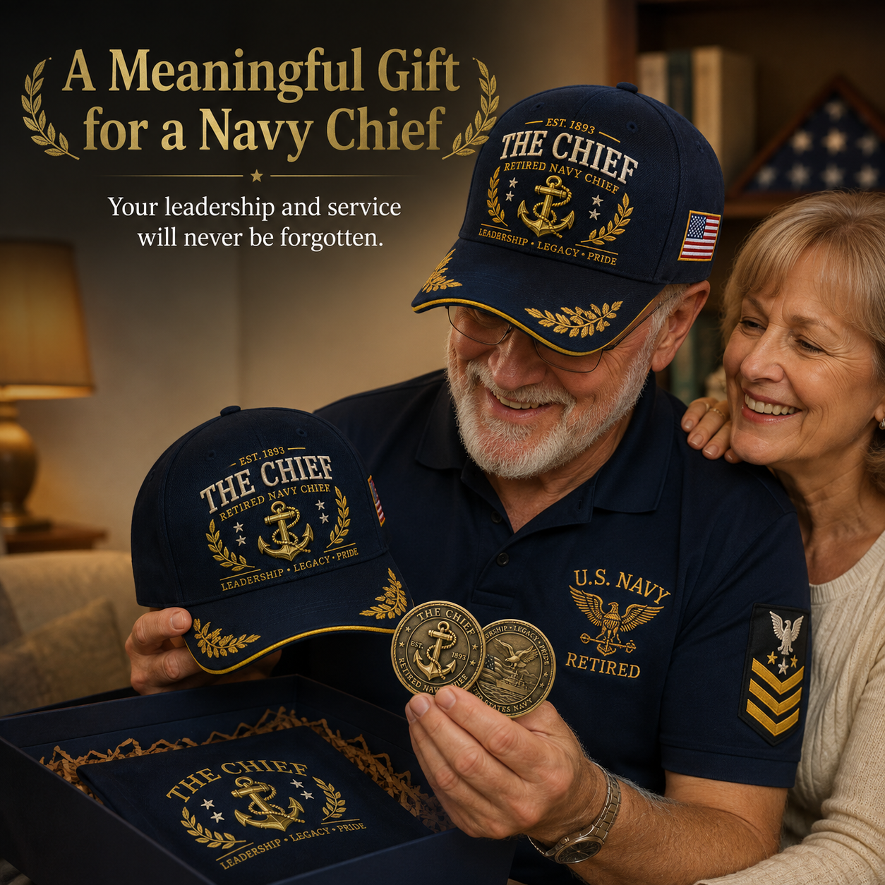 🇺🇸 The Chief Retired Navy Chief Commemorative Cap & Honor Coin – Leadership • Legacy • Pride ⚓ - 🔥Buy 2 Get Free Shipping🚛