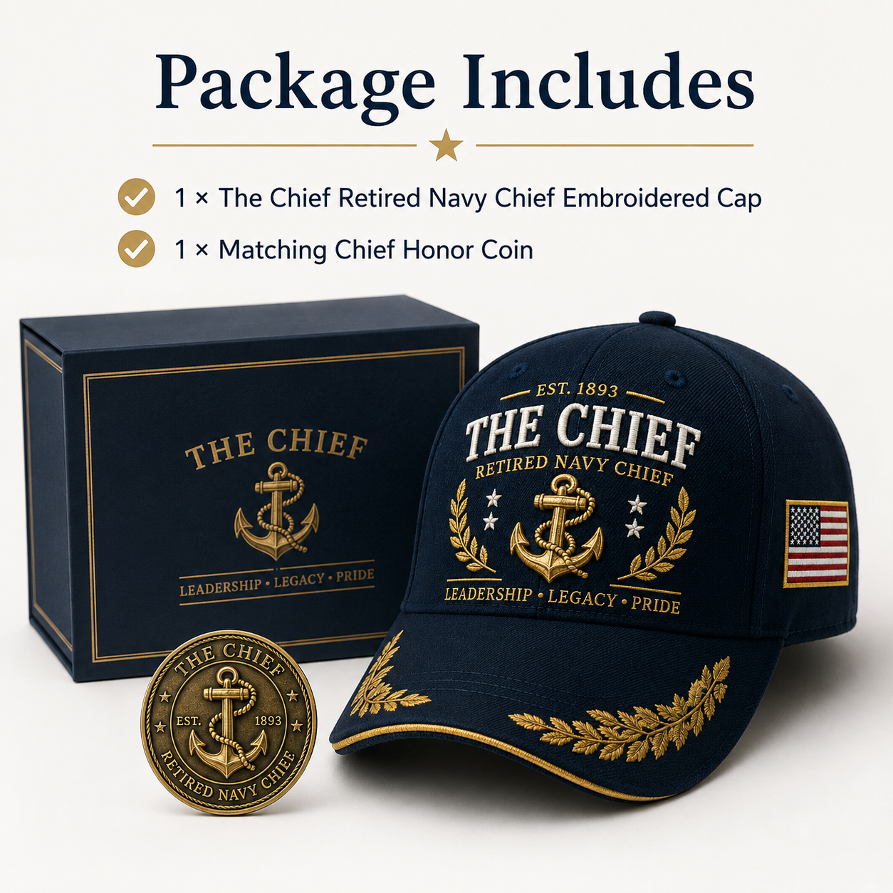 🇺🇸 The Chief Retired Navy Chief Commemorative Cap & Honor Coin – Leadership • Legacy • Pride ⚓ - 🔥Buy 2 Get Free Shipping🚛