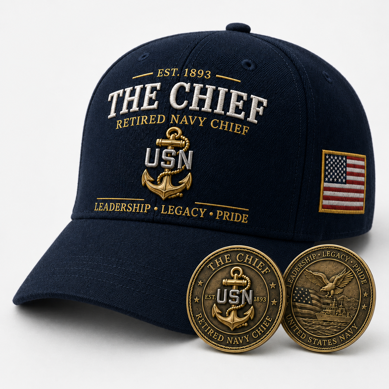 🇺🇸 The Chief – Retired U.S. Navy Chief Commemorative Cap & Honor Coin – Leadership • Legacy • Pride ⚓ – 🔥Buy 2 Get Free Shipping🚛