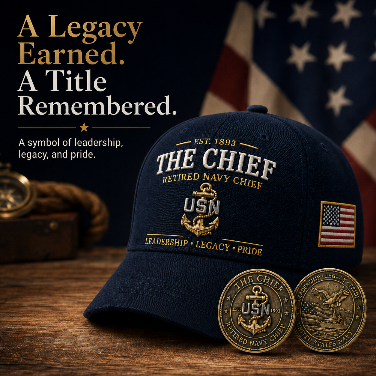 🇺🇸 The Chief – Retired U.S. Navy Chief Commemorative Cap & Honor Coin – Leadership • Legacy • Pride ⚓ – 🔥Buy 2 Get Free Shipping🚛
