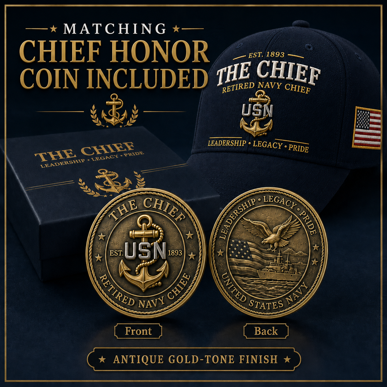 🇺🇸 The Chief – Retired U.S. Navy Chief Commemorative Cap & Honor Coin – Leadership • Legacy • Pride ⚓ – 🔥Buy 2 Get Free Shipping🚛