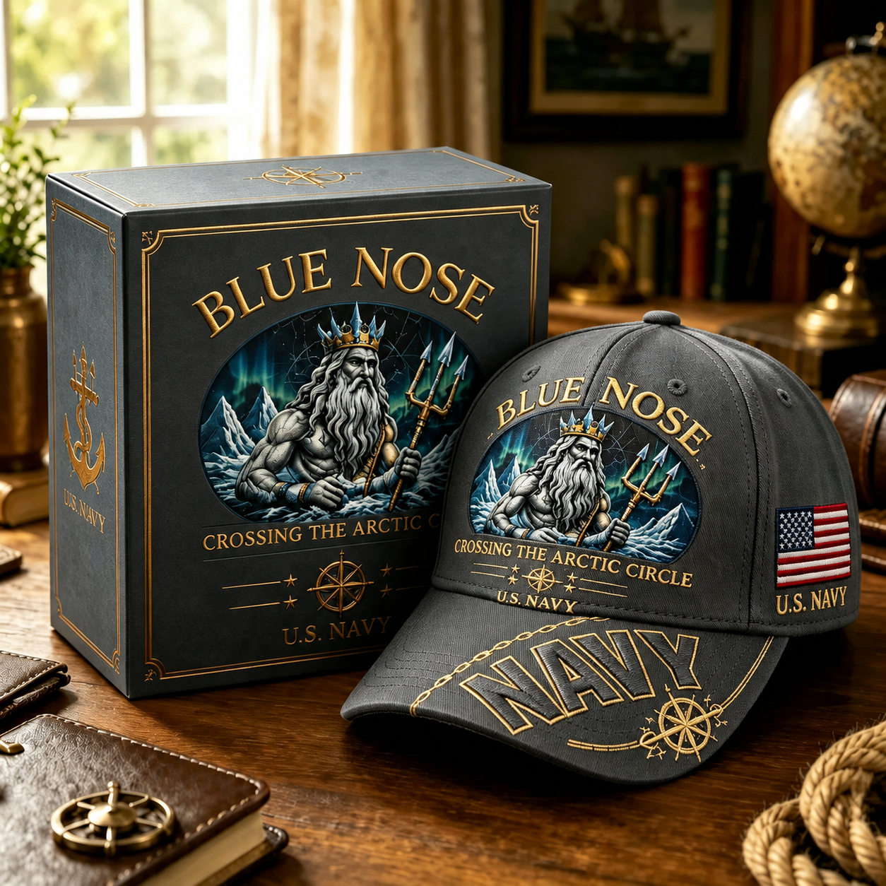 🔥BLUE NOSE “Crossing The Arctic Circle” Navy Embroidered Cap-🎁Buy 2 Get Free Shipping🚛