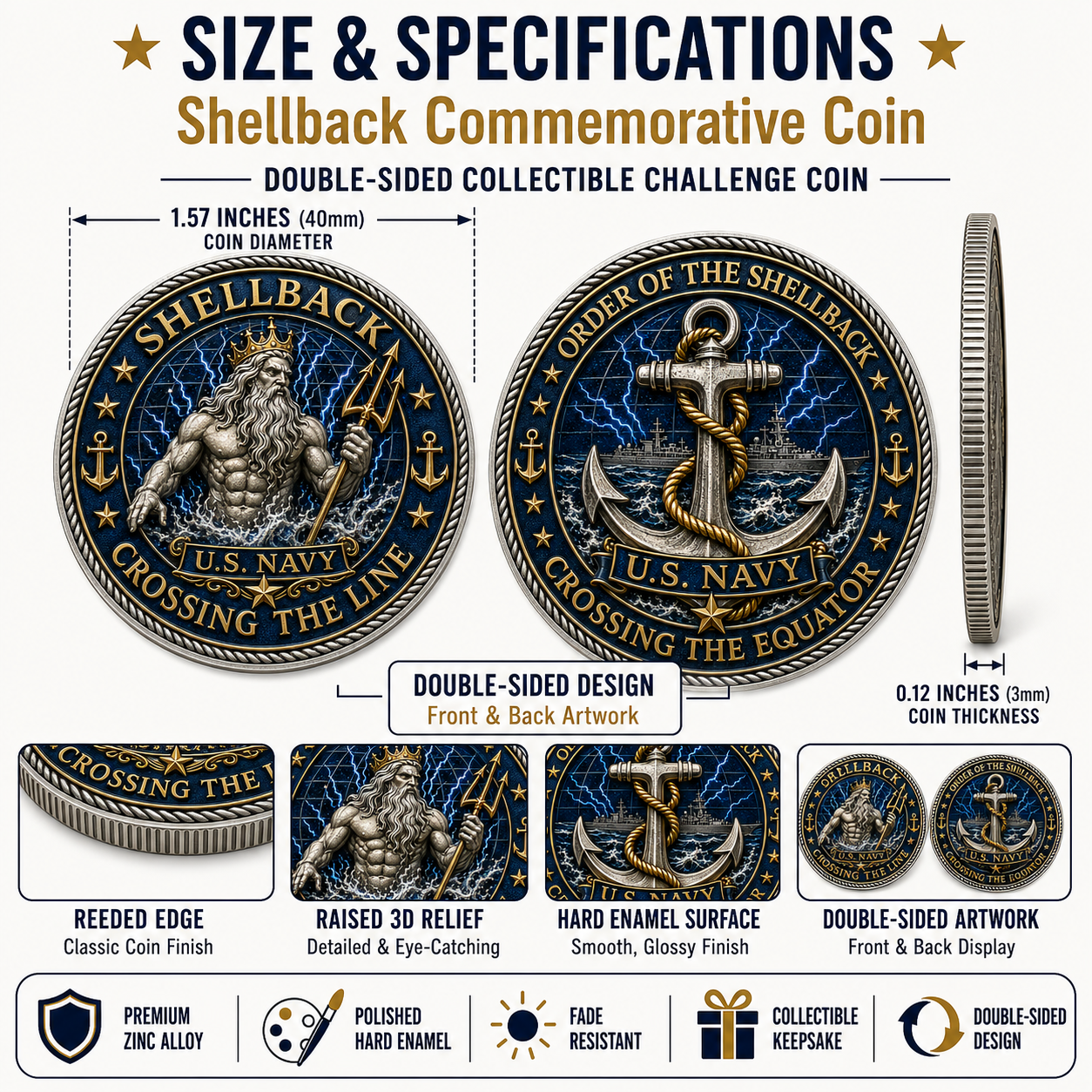 🔥 SHELLBACK “Crossing The Line” U.S. Navy Commemorative Challenge Coin 🇺🇸