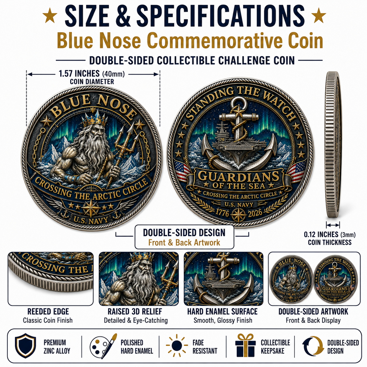 ❄️ BLUE NOSE “Crossing The Arctic Circle” U.S. Navy Commemorative Challenge Coin