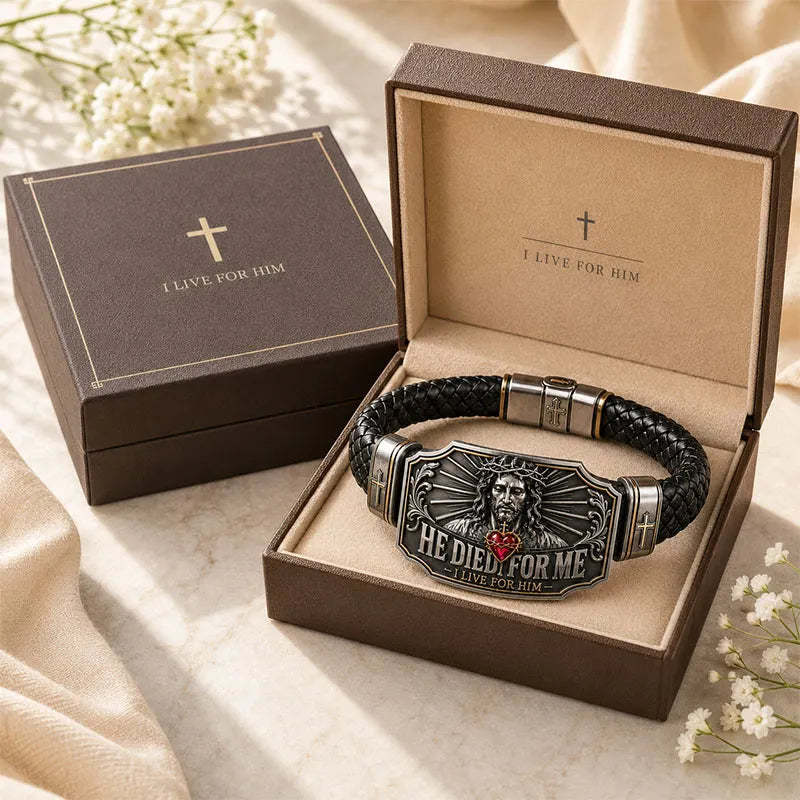 I Live for Him He Died for Me Christian Cross Braided Bracelet Gift Box Set-🔥Buy 2 Get Free Shipping🚛
