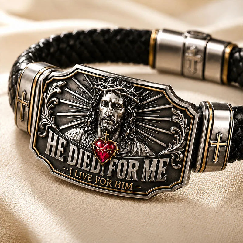 I Live for Him He Died for Me Christian Cross Braided Bracelet Gift Box Set-🔥Buy 2 Get Free Shipping🚛