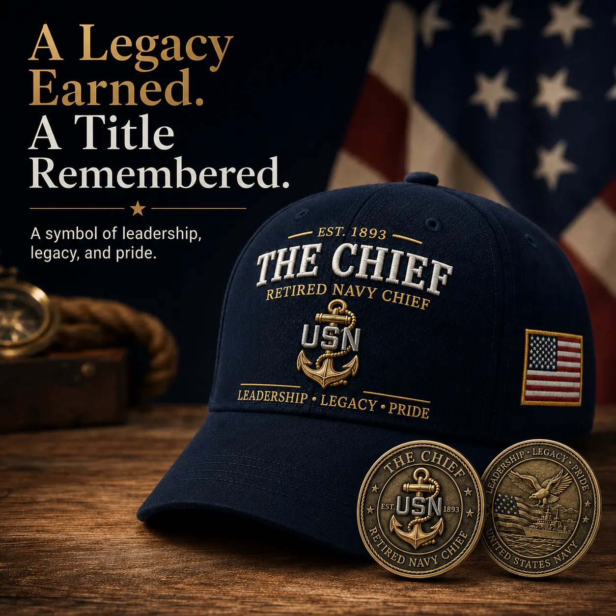 The Chief Retired Navy Chief commemorative cap and honor coin