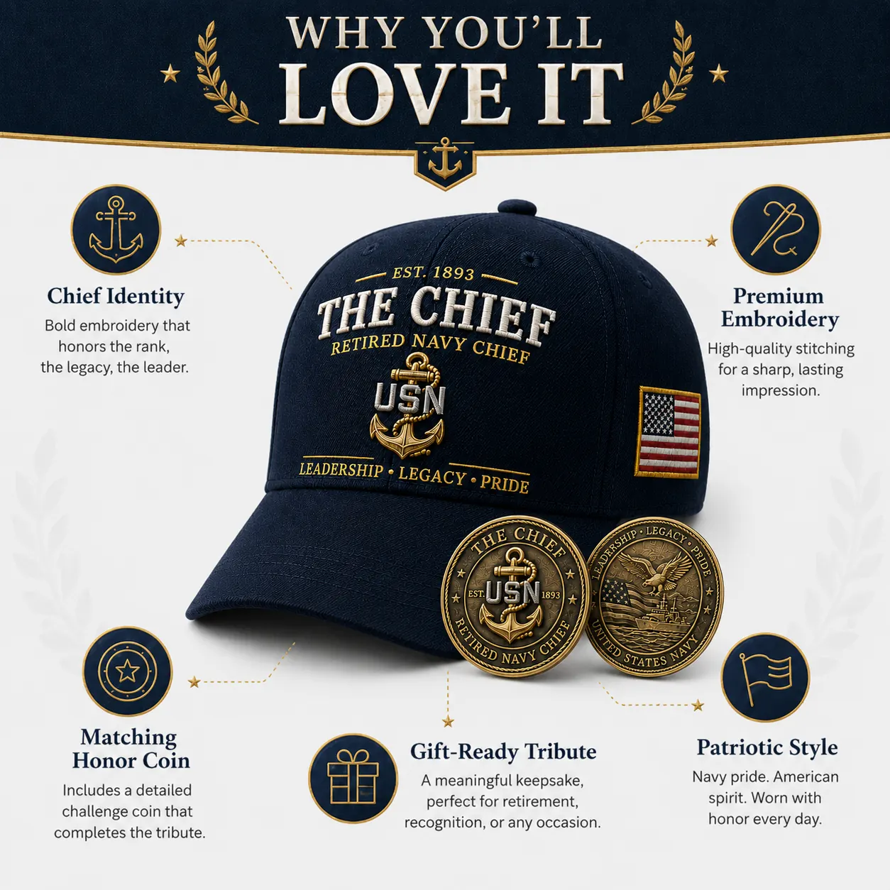 Why you'll love The Chief cap and honor coin