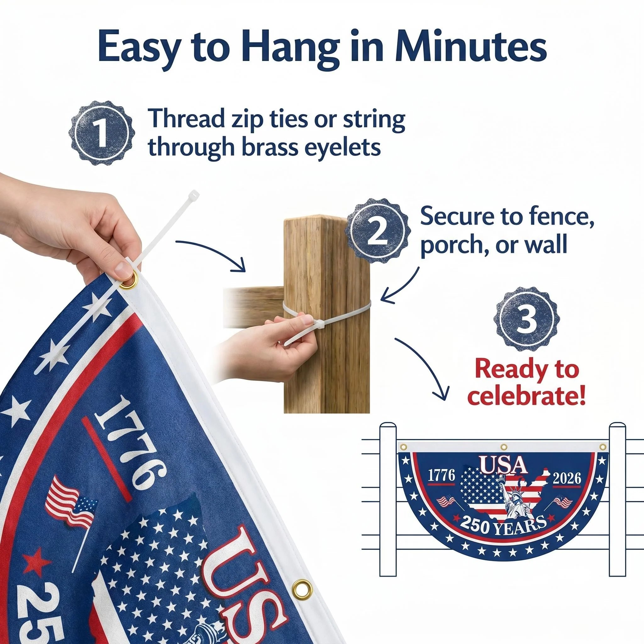 HandcraftedUSA 250th Birthday Bunting Flag, 🔥Buy 2 FREE SHIPPING