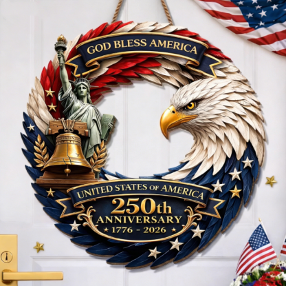 America 250th Anniversary Patriotic Wood Sign