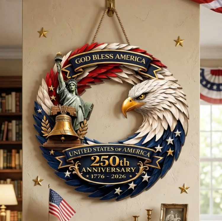 America 250th Anniversary Patriotic Wood Sign