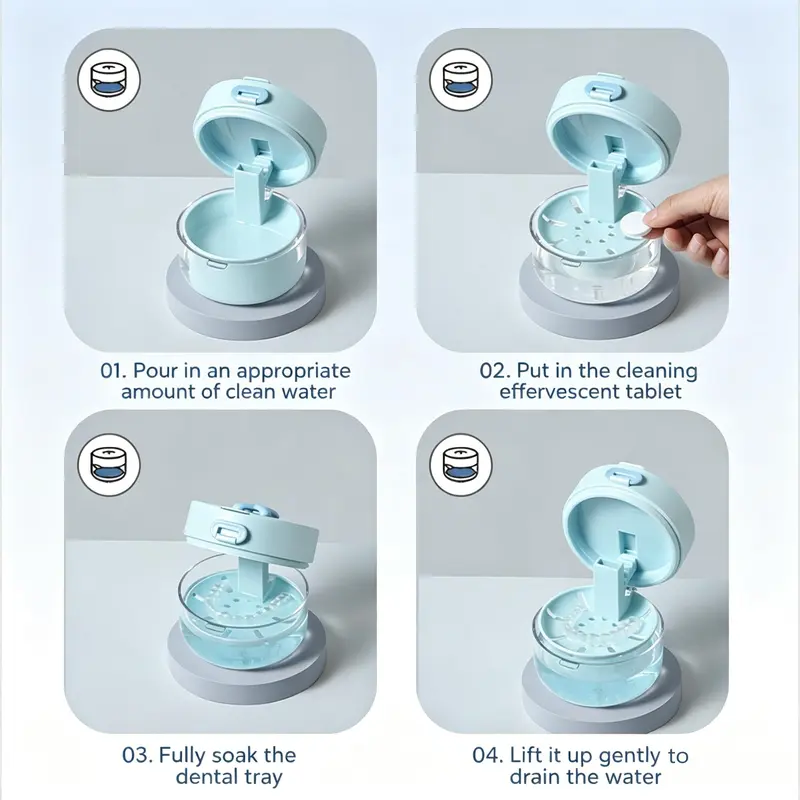 Retainer Cleaner Case Box,Storage Soak Container with Drain Tray for Travel Cleaning with Mirror and Brush