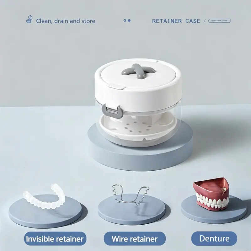 Retainer Cleaner Case Box,Storage Soak Container with Drain Tray for Travel Cleaning with Mirror and Brush