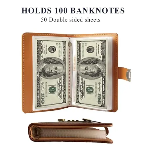 100-Transparent-Pocket Currency Collectors Album, Top-Grade PU Leather