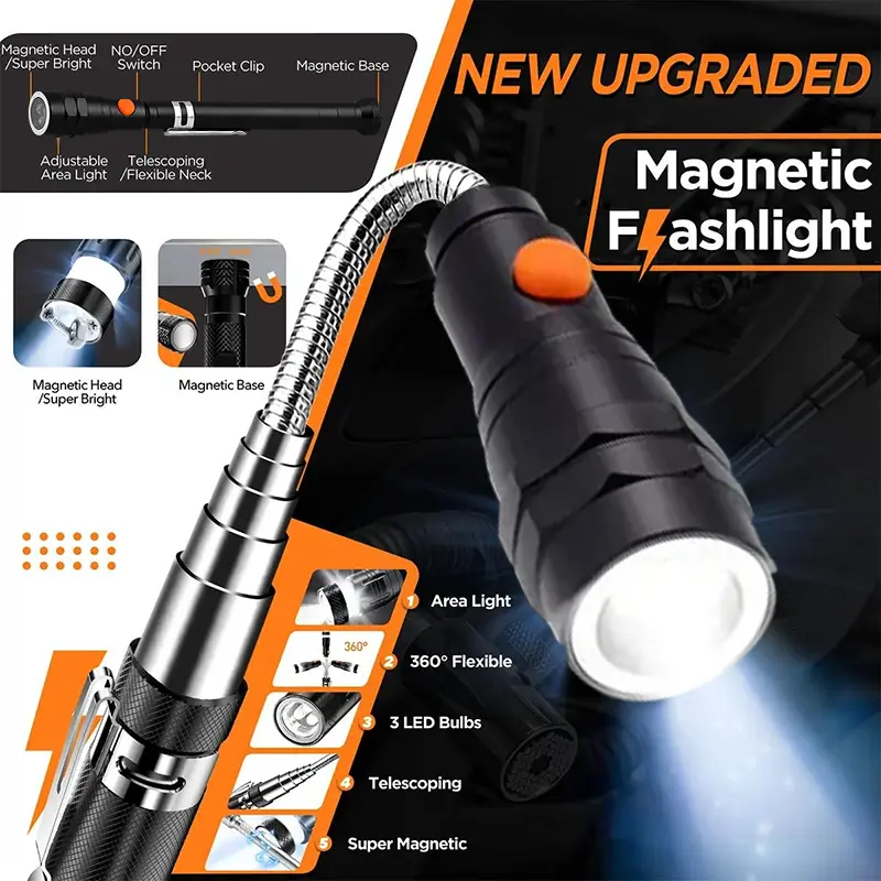 Extendable Magnetic Pickup Tools - Telescoping Magnet with LED Flashlight