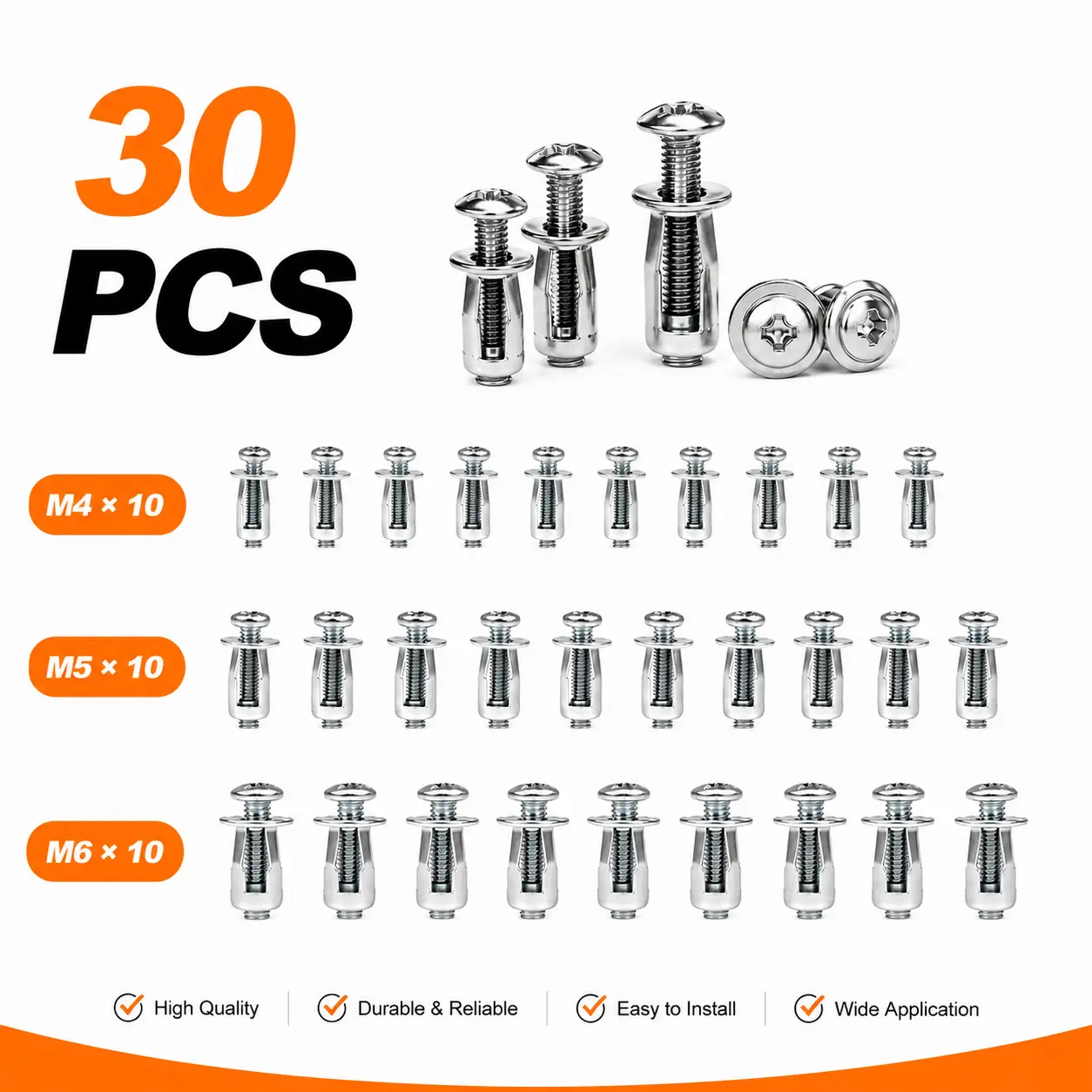 30Pcs/90Pcs Heavy-Duty Carbon Steel Button Rivet Locking Nuts Set