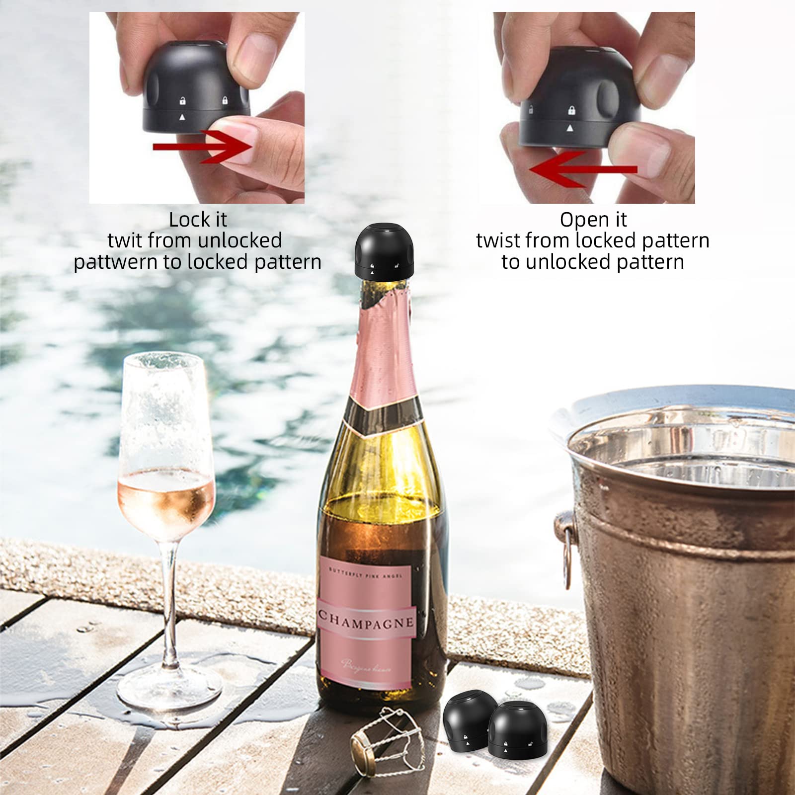Bottle stopper, 4 wine bottle stoppers, champagne stopper and wine stopper,  for vacuuming red wine, champagne, reusable, suitable for red wine,  champagne, whisky etc. : Amazon.co.uk: Home & Kitchen