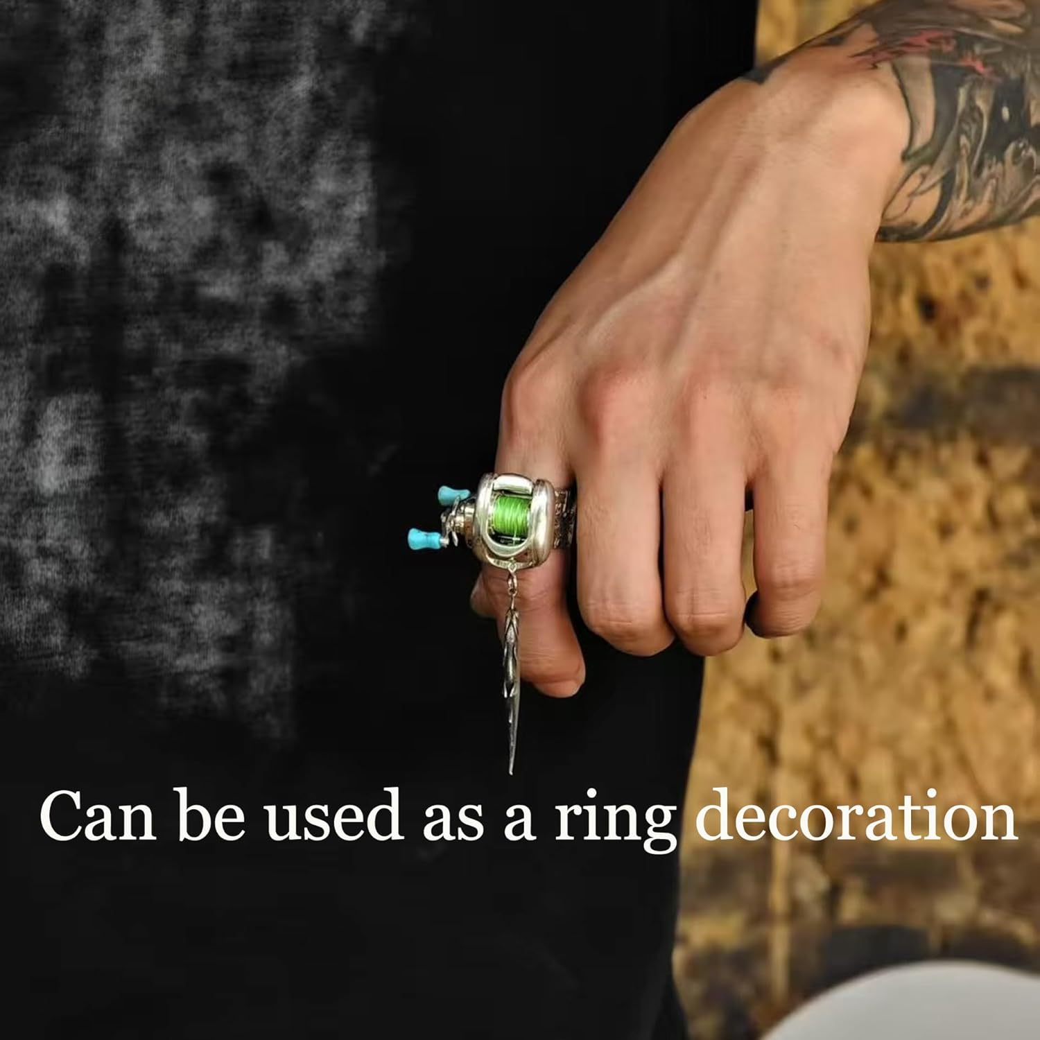 💍Lure reel pendant and ring combo set - rotating arm, suitable as a fishing ornament and gift🎁