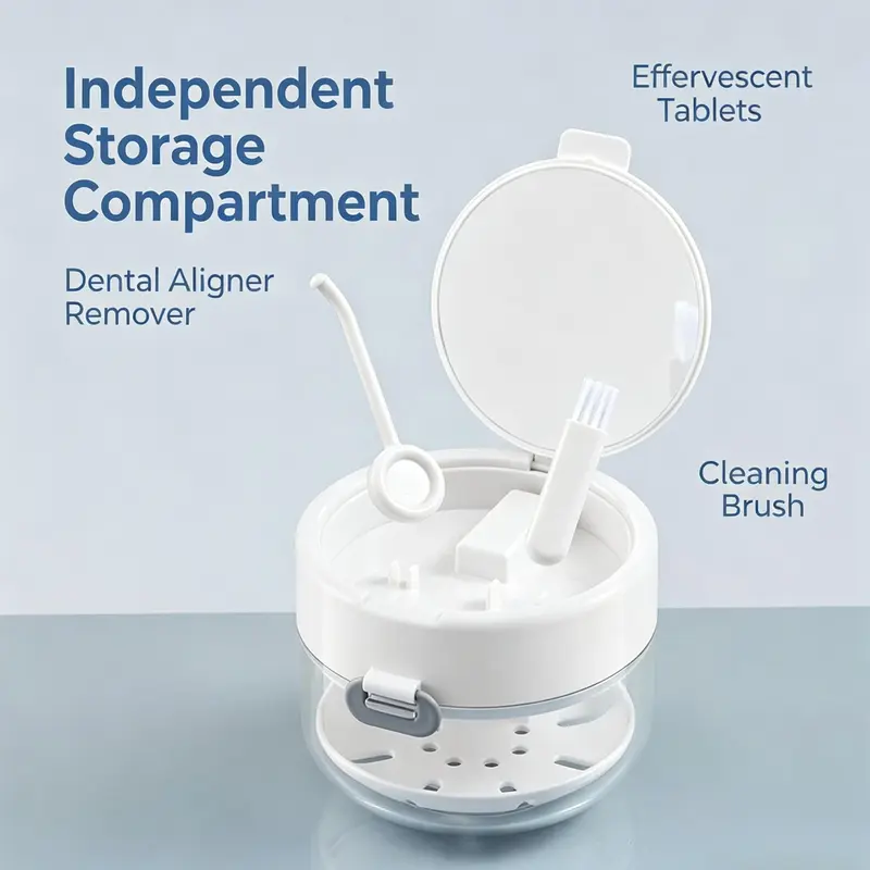 Retainer Cleaner Case Box,Storage Soak Container with Drain Tray for Travel Cleaning with Mirror and Brush