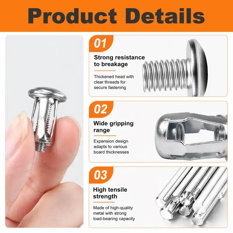 30Pcs/90Pcs Heavy-Duty Carbon Steel Button Rivet Locking Nuts Set