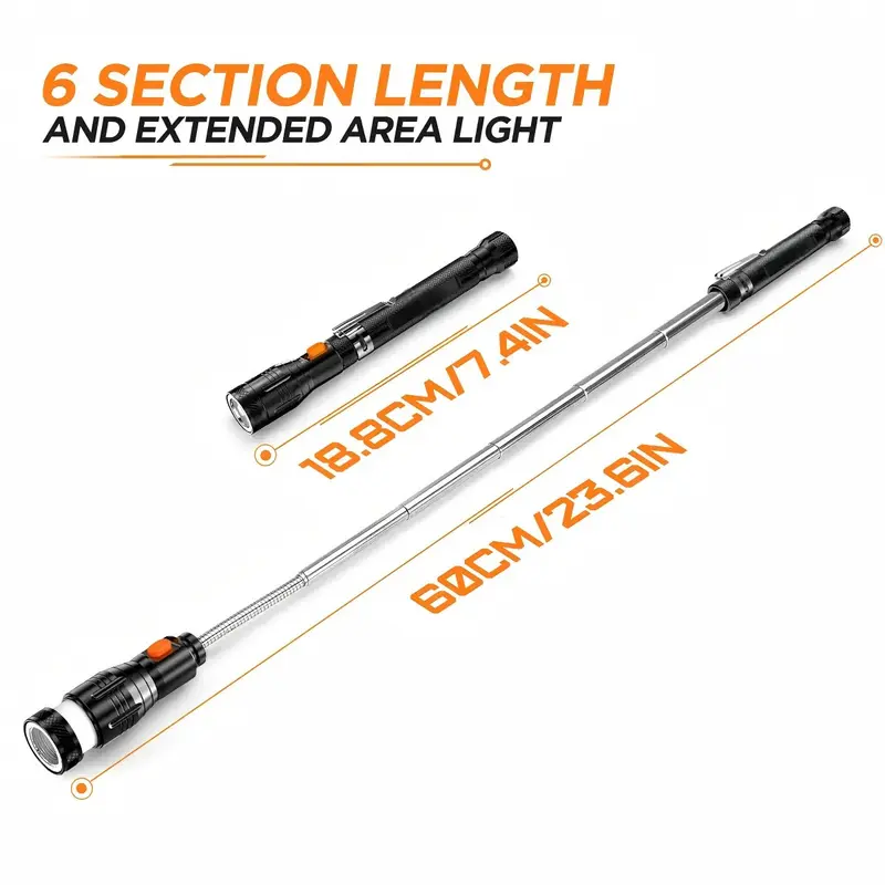 Extendable Magnetic Pickup Tools - Telescoping Magnet with LED Flashlight