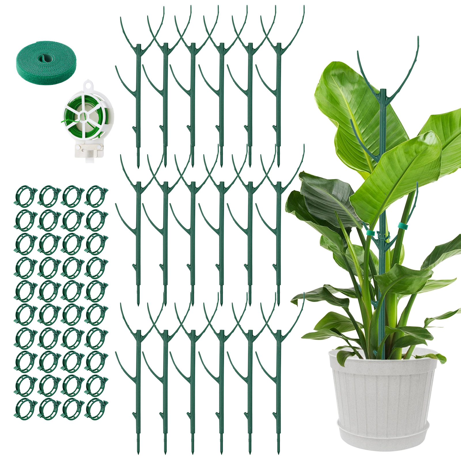 urorentea 18 Pack Stackable Monstera Plant Support, Adjustable Plant Stakes for Indoor Outdoor Climbing Plants, Garden Moss Pole Alternative for Potted Plants, with Ties & Clips