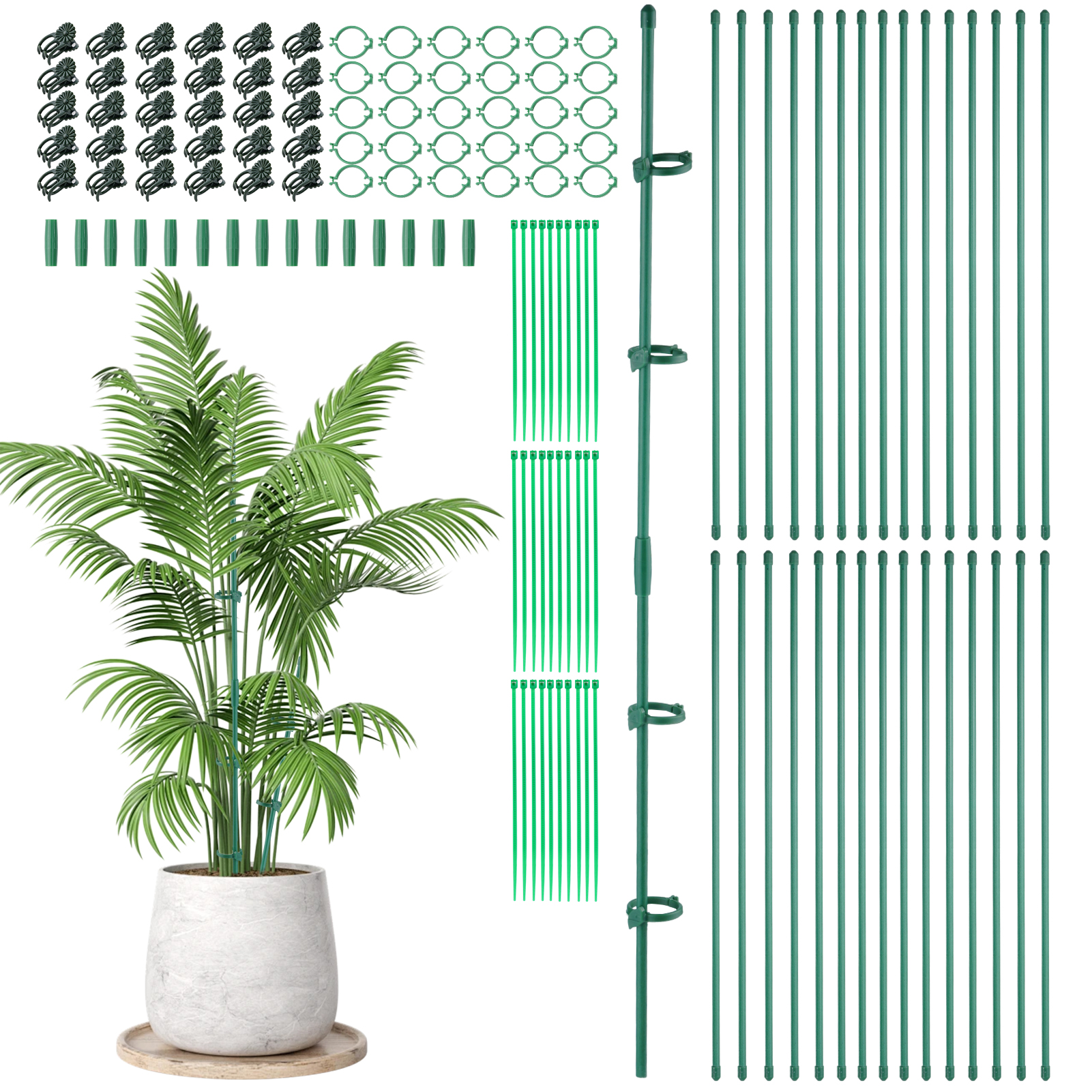 urorentea 30 Pack Plant Support Stakes, 17" Height Adjustable Garden Stakes Kit with Clips, Connectors & Ties, Durable Plant Support Kit for Indoor/Outdoor Orchid, Tomato, Flowers