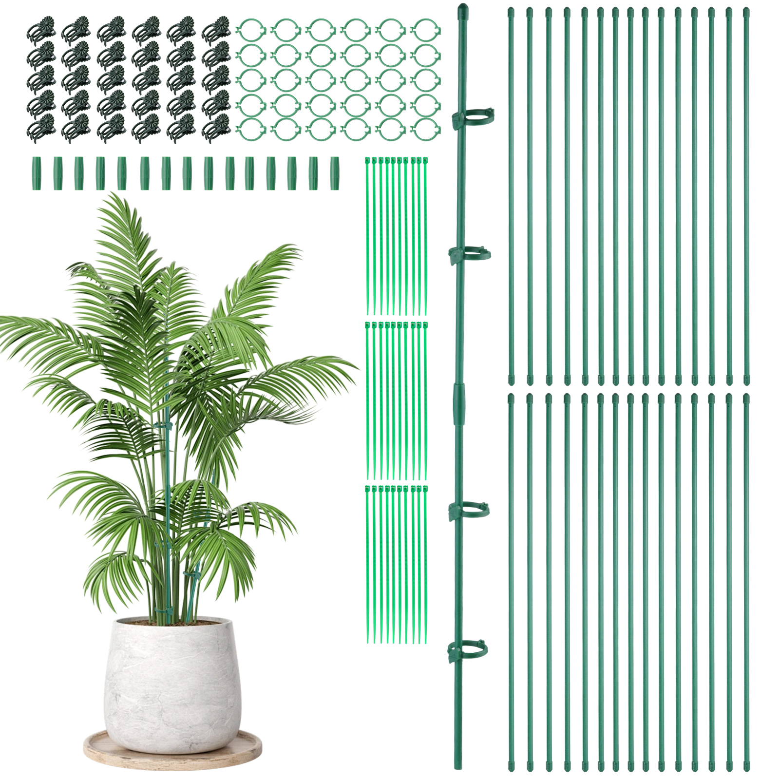 urorentea 30 Pack Plant Support Stakes, 17" Height Adjustable Garden Stakes Kit with Clips, Connectors & Ties, Durable Plant Support Kit for Indoor/Outdoor Orchid, Tomato, Flowers