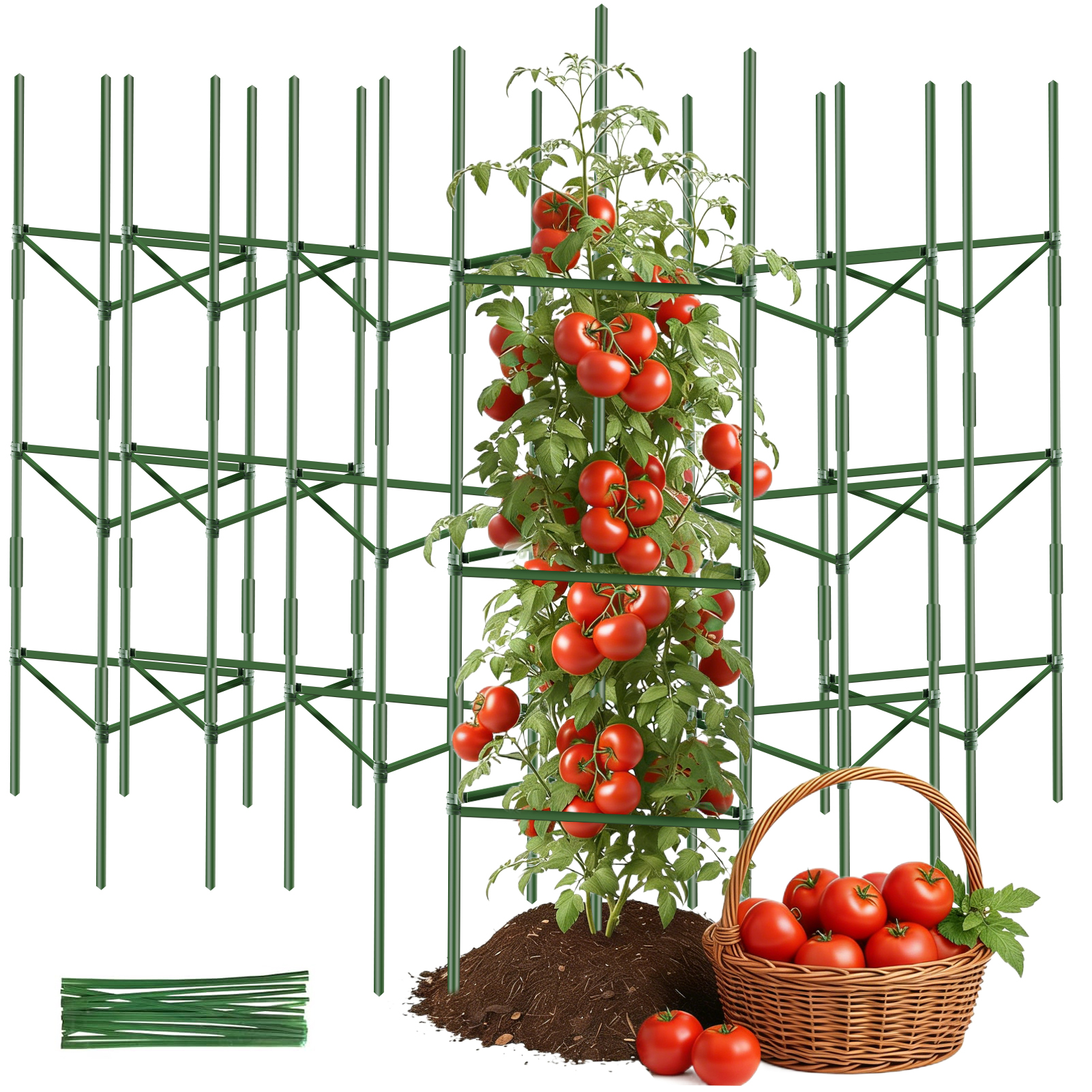 urorentea 6 Pack Tomato Cages for Garden, Heavy Duty Adjustable Tall Up to 48In Metal Plant Support for Raised Garden Bed Outdoor Climbing Plants Vegetables Flowers, Upgraded Connector