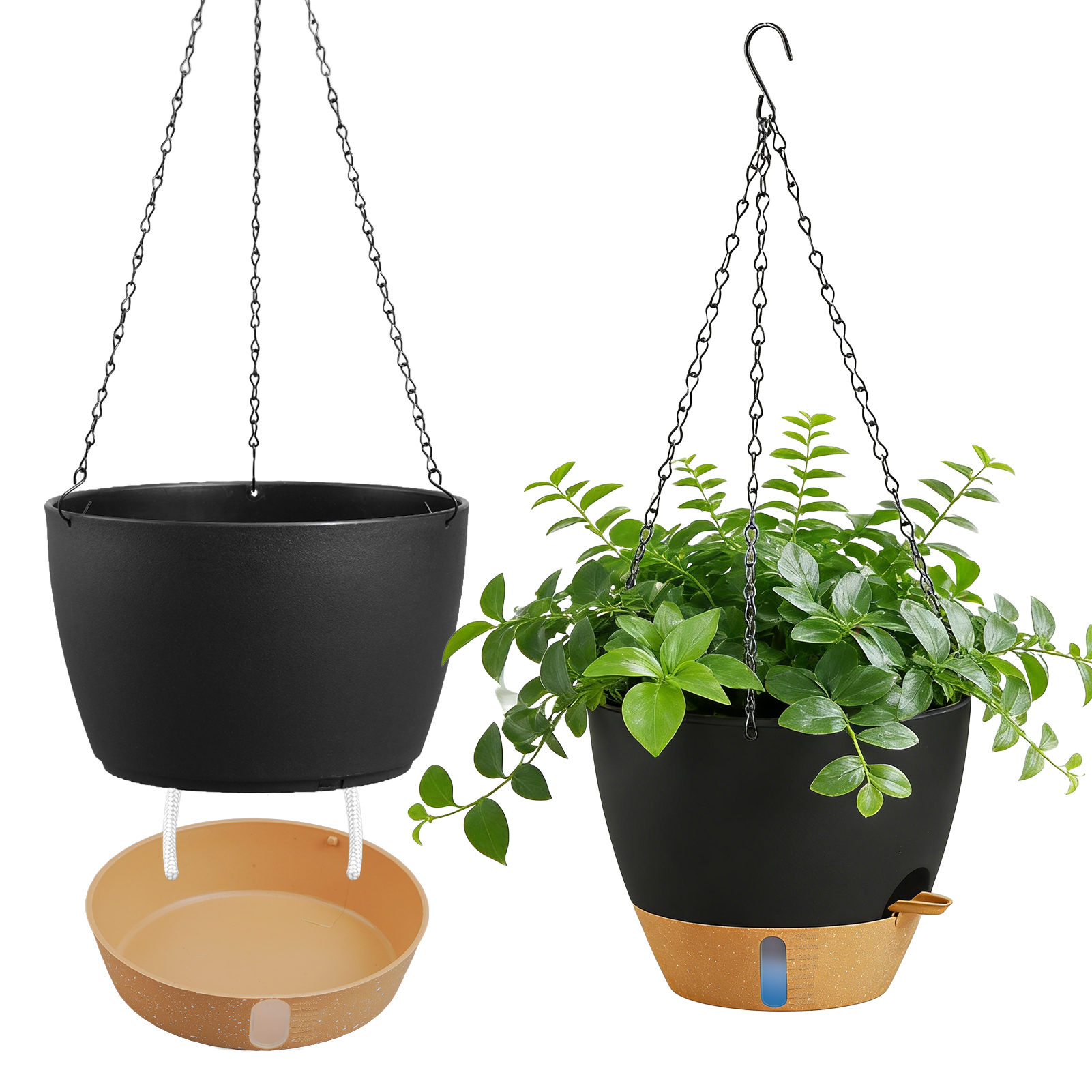 urorentea 2 Pack 12 Inch Self-Watering Hanging Planters, with Visible and Removable Saucer, Watering Lip, Drainage Holes, Hanging Flower Pot for Indoor&Outdoor Plants