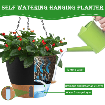 urorentea 2 Pack 10 Inch Self-Watering Hanging Planters, with Visible and Removable Saucer, Watering Lip, Drainage Holes, Hanging Flower Pot for Indoor&Outdoor Plants