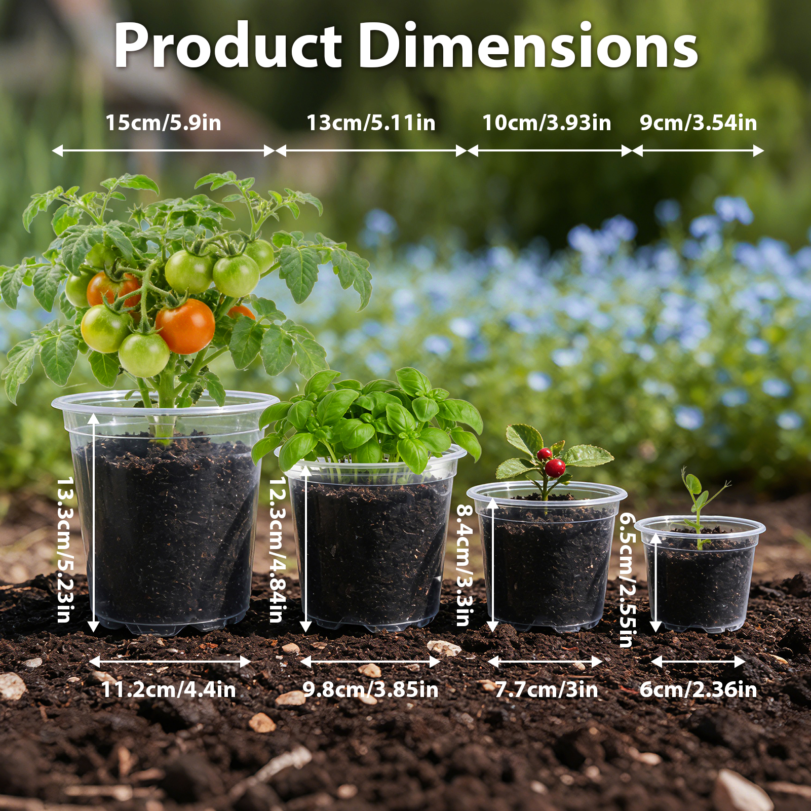urorentea 36 Pack 3.5/4/5/6 inch Clear Nursery Pot, Plastic Plant Pots with Drainage Holes, Transparent Variety Pack Seed Starting Pots for Indoor Outdoor Plants with 36 Plant Labels