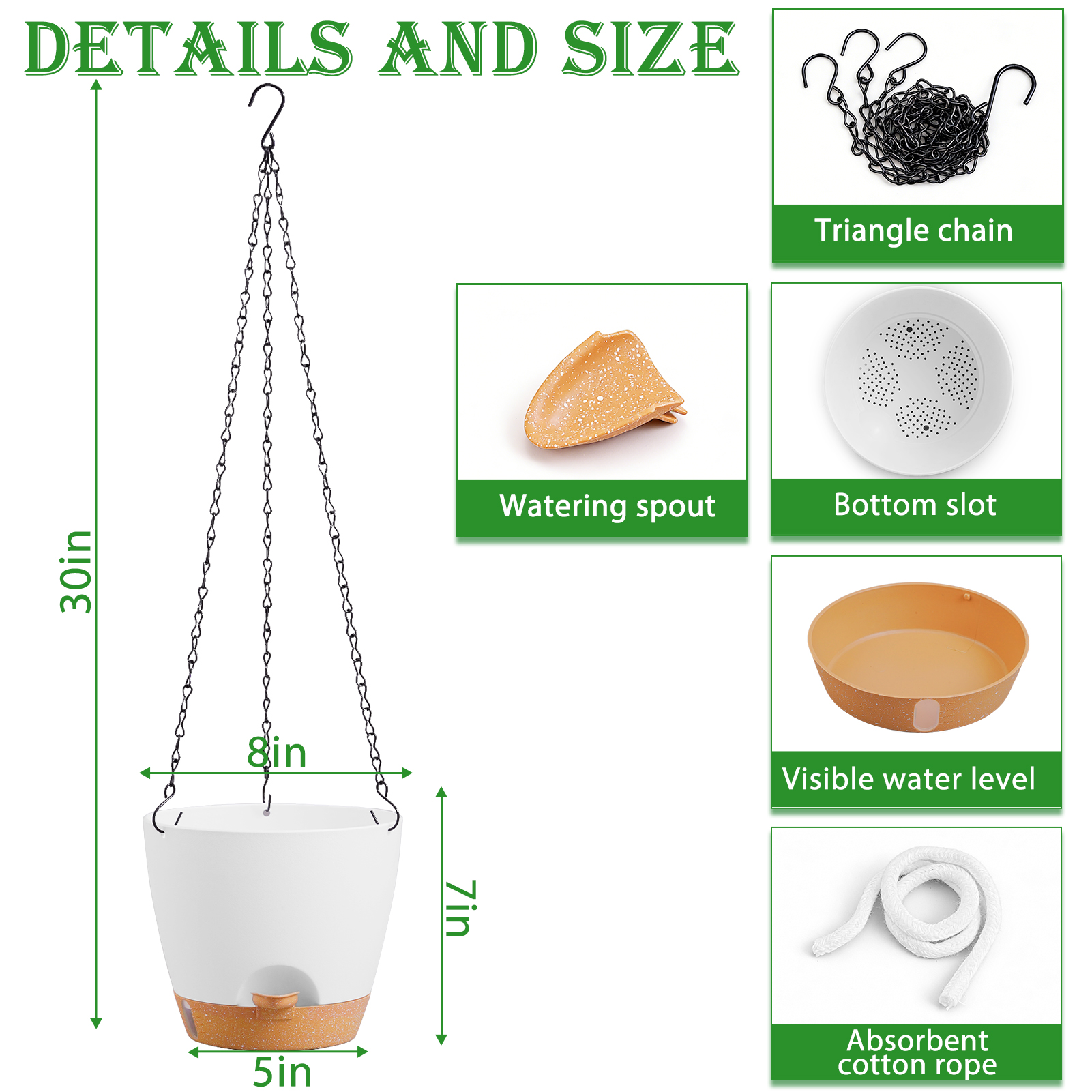 urorentea 3 Pack 8 Inch Self-Watering Hanging Planters, with Visible and Removable Saucer, Watering Lip, Drainage Holes, Hanging Flower Pot for Indoor&Outdoor Plants