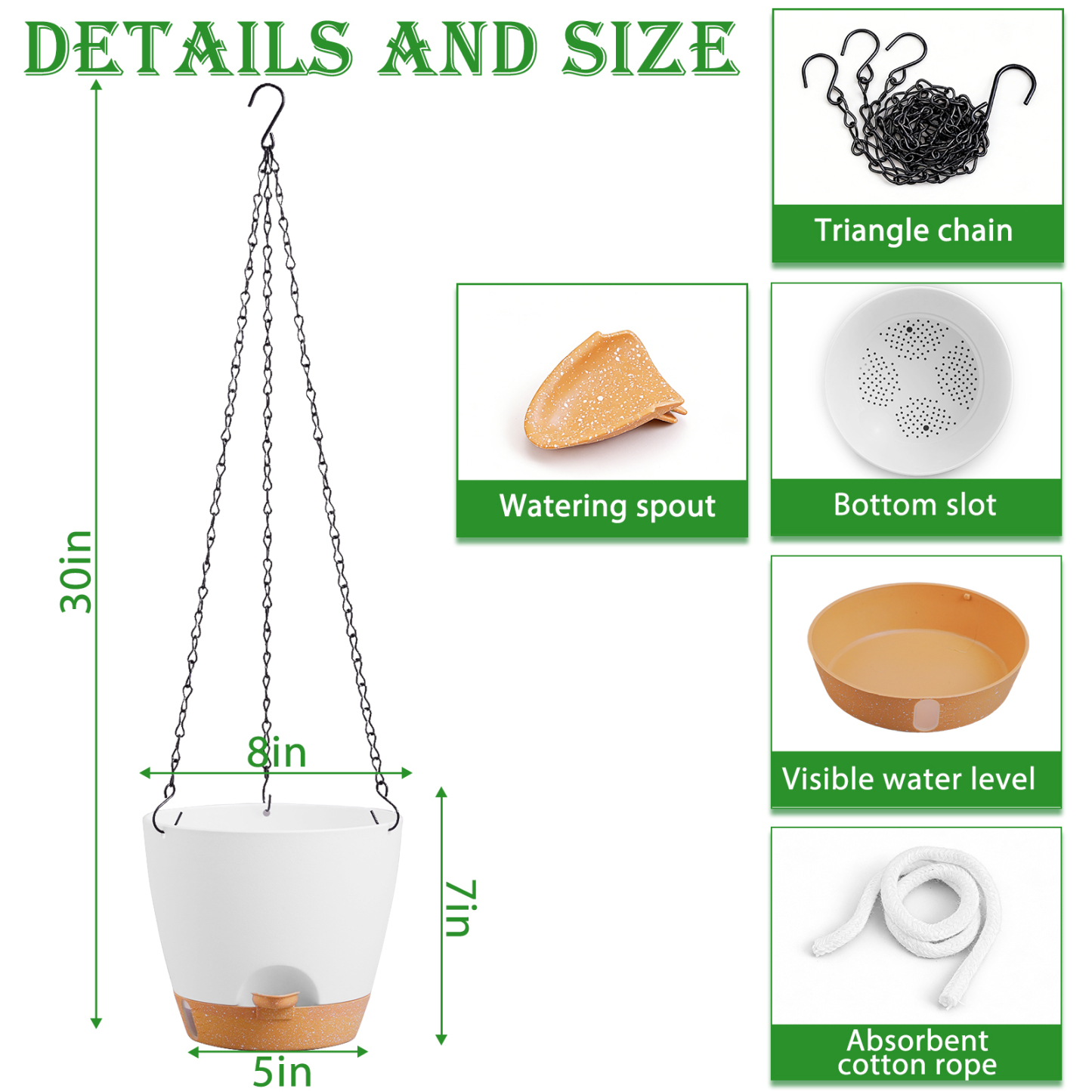 urorentea 3 Pack 8 Inch Self-Watering Hanging Planters, with Visible and Removable Saucer, Watering Lip, Drainage Holes, Hanging Flower Pot for Indoor&Outdoor Plants