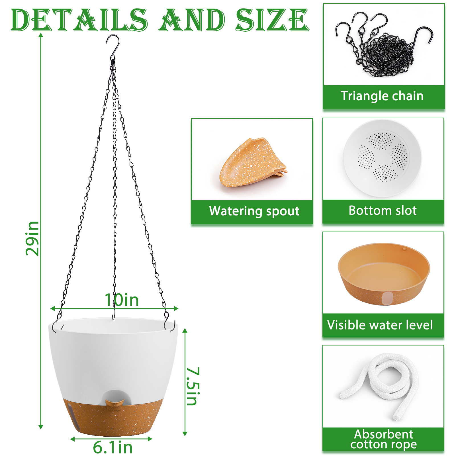 urorentea 3 Pack 10 Inch Self-Watering Hanging Planters, with Visible and Removable Saucer, Watering Lip, Drainage Holes, Hanging Flower Pot for Indoor&Outdoor Plants
