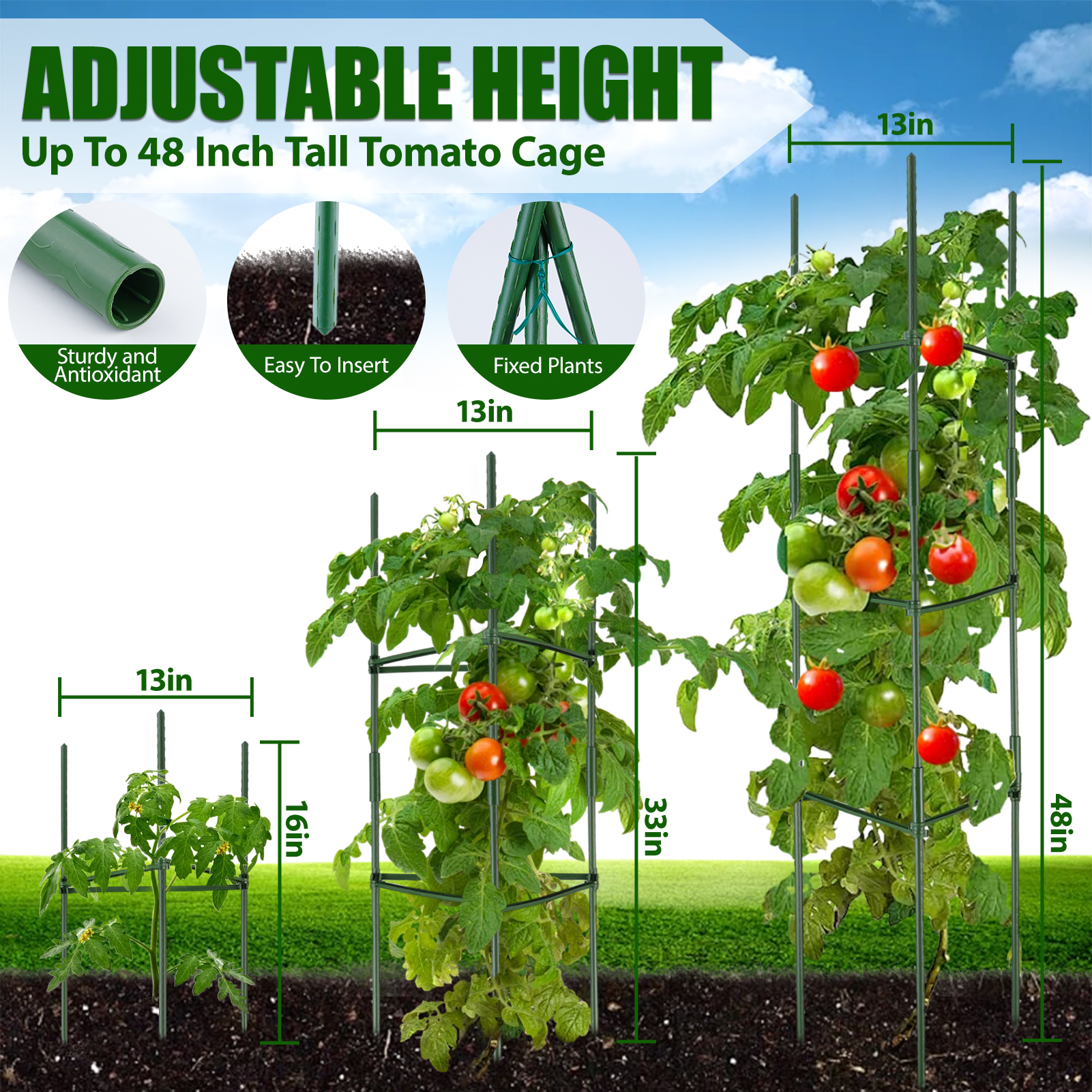 urorentea 6 Pack Tomato Cages for Garden, Heavy Duty Adjustable Tall Up to 48In Metal Plant Support for Raised Garden Bed Outdoor Climbing Plants Vegetables Flowers, Upgraded Connector
