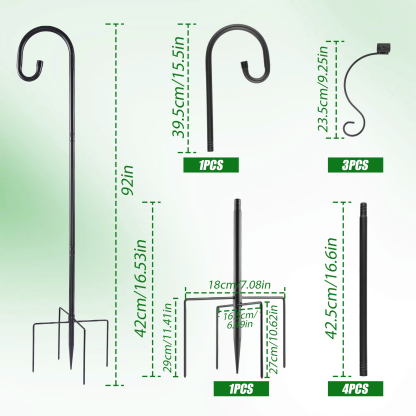 urorentea 2 Pack 92" Shepherds Hooks for Outdoor, 4 Hook Bird Feeder Poles, Heavy Duty Shepherds Hooks with 5 Prongs Base, Adjustable Garden Hook for Hanging Plant, Bird Feeders