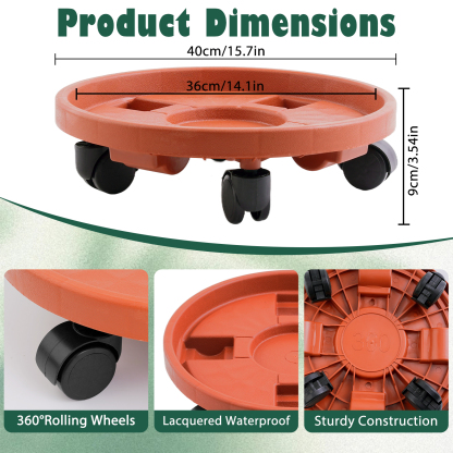 urorentea 4 Pack 16 inch Heavy duty Plant Caddy with Wheels, Large Planter Saucer Tray with Rollers, Round Flower Pot with Casters, Plastic Plant Tray on Wheels for Indoor Outdoor