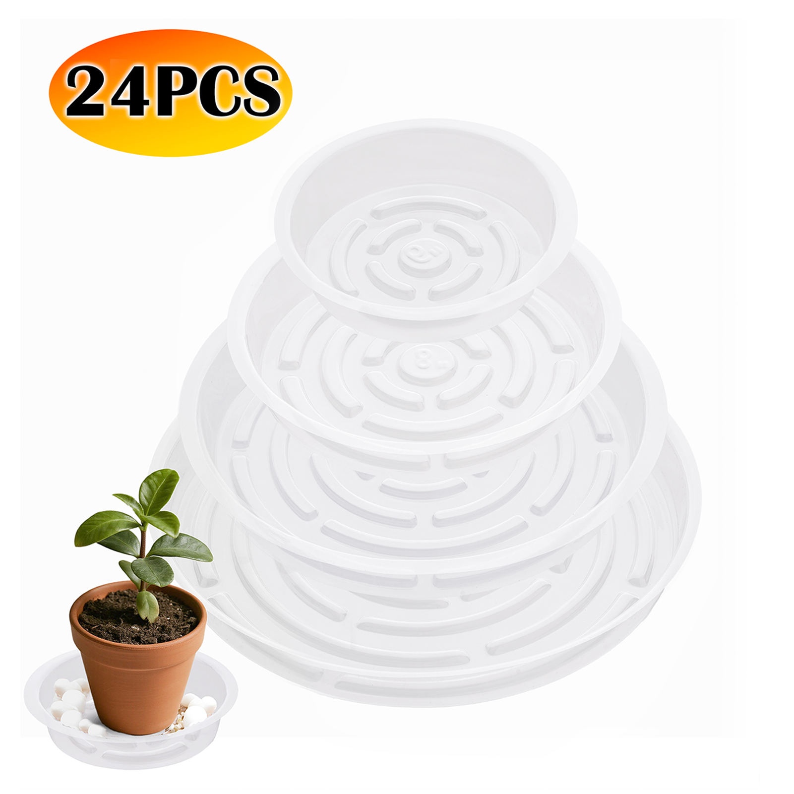 urorentea 24Pcs Clear Plant Saucer, 6 8 10 12inch Round Plant Pot Saucers, Plastic Plant Drip Trays, Flower Pot Saucers for Indoor Outdoor Garden Plants